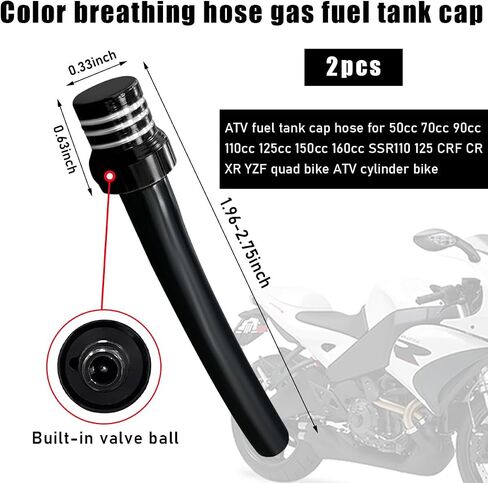 2 PCS Breather Hose Gas Fuel Tank Cap, CNC One Way Tank Vent Tube with Aluminum Breather Valve, Universal for ATV Quad Off-Road Pit Dirt Bike, Motorcycle Accessories (Orange) in Saudi Arabia