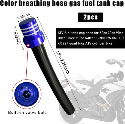 2 PCS Breather Hose Gas Fuel Tank Cap, CNC One Way Tank Vent Tube with Aluminum Breather Valve, Universal for ATV Quad Off-Road Pit Dirt Bike, Motorcycle Accessories (Orange) in Kuwait