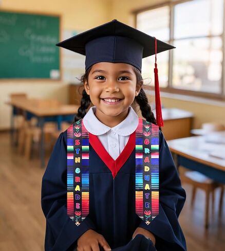 Kids Graduation Stole Sash Mexican Preschool Kindergarten 5th Grade 8th Grade Grad Serape Sash Stole Gift with Flowers in Saudi Arabia