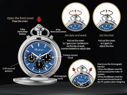 BOSHIYA Multifunctional Stopwatch Calendar Silver Gold Black Pocket Watch with Bracelet in Saudi Arabia