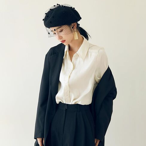 Women Fall Winter Spring Warm Wool Blend Beret French Artist Painter Hat with Veil in Kuwait