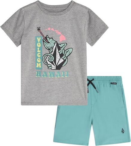 Volcom Toddler Boy Shorts Set - 2 Piece Short Sleeve Graphic Tees and Tech Stretch Shorts for Boys - Toddler Summer Clothes in Saudi Arabia