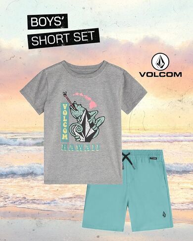 Volcom Toddler Boy Shorts Set - 2 Piece Short Sleeve Graphic Tees and Tech Stretch Shorts for Boys - Toddler Summer Clothes in Saudi Arabia
