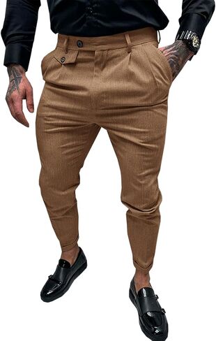 Runcati Mens Slim Fit Dress Pants Pleated Front Skinny Stretch Business Suit Trousers Classic Tapered Work Slacks in Saudi Arabia