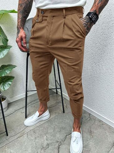 Runcati Mens Slim Fit Dress Pants Pleated Front Skinny Stretch Business Suit Trousers Classic Tapered Work Slacks in Saudi Arabia