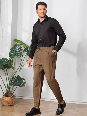 Runcati Mens Slim Fit Dress Pants Pleated Front Skinny Stretch Business Suit Trousers Classic Tapered Work Slacks in Saudi Arabia