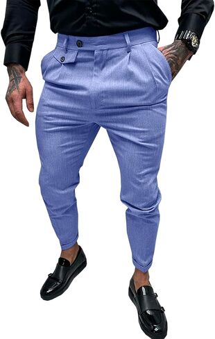 Runcati Mens Slim Fit Dress Pants Pleated Front Skinny Stretch Business Suit Trousers Classic Tapered Work Slacks in Saudi Arabia