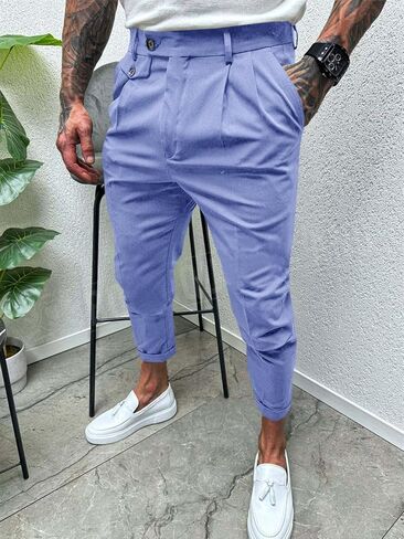 Runcati Mens Slim Fit Dress Pants Pleated Front Skinny Stretch Business Suit Trousers Classic Tapered Work Slacks in Saudi Arabia