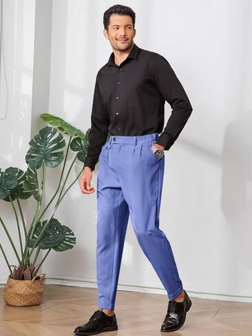 Runcati Mens Slim Fit Dress Pants Pleated Front Skinny Stretch Business Suit Trousers Classic Tapered Work Slacks in Saudi Arabia