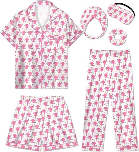 Silk Pajamas for Girls Satin Pajama Kids 3 Pieces Short Sleeve Girl Button-down Pjs Shorts Pants Sleepwear in Kuwait
