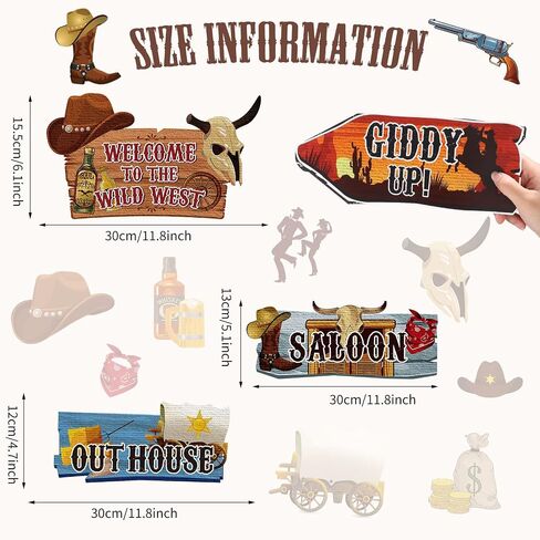 Faccito 24 Pcs Western Party Directional Sign Yard Cowboy Rodeo Theme Cutouts Wild West Welcome Sign Decor for Western Birthday Photo Props Backdrop Wall Party Decorations (Retro Color) in Saudi Arabia