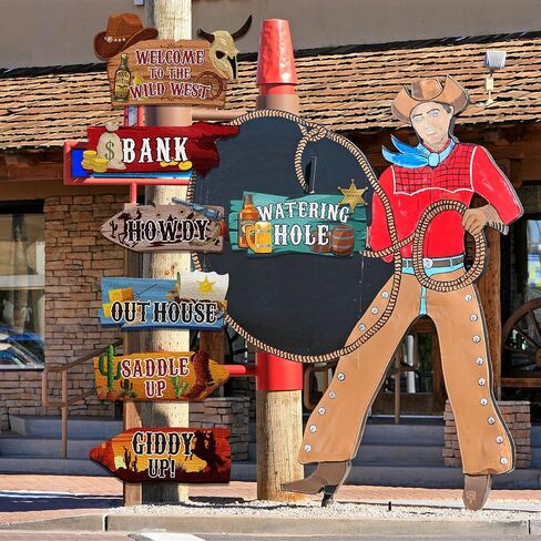 Faccito 24 Pcs Western Party Directional Sign Yard Cowboy Rodeo Theme Cutouts Wild West Welcome Sign Decor for Western Birthday Photo Props Backdrop Wall Party Decorations (Retro Color) in Saudi Arabia