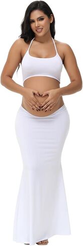 JustVH Women's Maternity Cut Out Backless Bodycon Dress Halter Maxi Photography Pregnancy Dress for Photoshoot Baby Shower in Kuwait