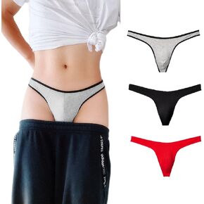 Men's Cotton Thong Low Rise Y-Back G-String Support Underwear 3 Pack