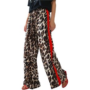 SHENHE Women's Cheetah Print Wide Leg Baggy Pants Y2k Side Loose Streetwear Trousers