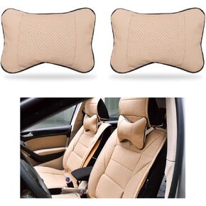 2PCS Car Neck Pillow, Soft Leather Headrest Pillow for Car Support Neck, Breathable Ergonomic Neck Support Relief Cushion for Driving with Adjustable Strap, Universal Car Accessories (Black&Red)