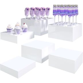 Buffet Risers, Food Display Risers for Party, White Acrylic Risers Display Stand for Buffet Table, Catering Displays for Dessert, Cube Box Nesting Riser with Hollow Bottoms (8"x9"x10" 6PCS)