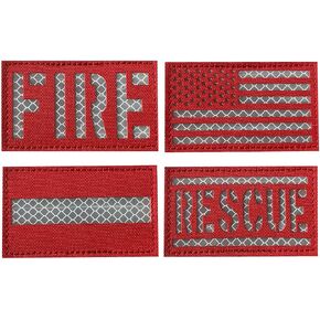 4 Pack Thin Red Line American Flag Patch Fireman Firefighter with Hook-Fastener Backing (Black-Red)