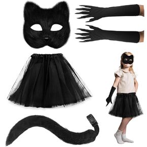 أزياء ملحقات قناع Incredecor Therian مع قناع Cat Furry و BLCAK TUTU SKIRT FOX PAWS قفازات للبالغين