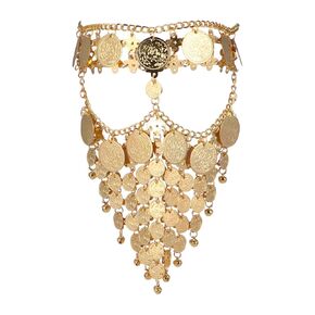 Beaupretty Women Masquerade Masks Face Chain Metal Jewelry Belly Coin Veil Halloween Dance Play Accessories Golden