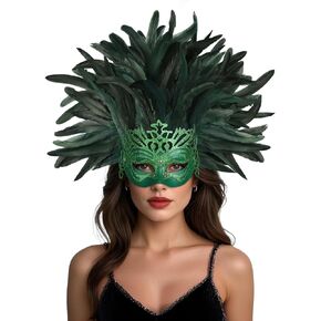 UQJE Venetian Feather Headpiece Mask for Women Luxury Feather Headwear Masquerade Mask for Halloween, Mardi Gras