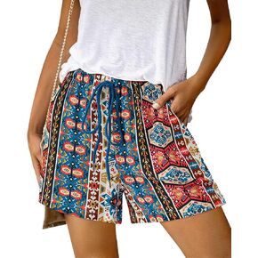 BTFBM Womens Boho Summer Shorts Beach Vacation Clothes 2025 Elastic Waist Casual Printed Loose Short Lounge Pant Pockets