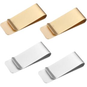 Small Money Clip 4 Pcs Men's Money Clips Slim Money Clips Metal Money Clips Stainless Steel Credit Business Card Holder Pocket Cash Wallet Money Clip, 2 Inch, Gold + Silver