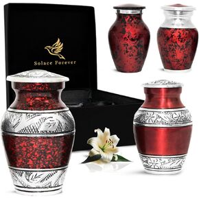 Small Urns for Human Ashes Keepsake - Mini Urn for Ashes Set of 4 - Honor Your Loved One with Handcrafted Red Keepsake Urns for Women & Men