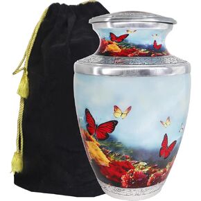M MEILINXU Urn for Ashes for Woman & Men, Cremation Urns for Human Ashes Adult Female and Male, Burial Urn with Butterflies, Decorative Urns for Funeral, Purple Butterfly and Flowers - Large