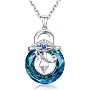 Eye of Horus Necklace for Women 925 Sterling Silver Ankh Cross Necklaces Egyptian Eye Crystal Pendant Religious Jewelry Birthday Mother's Day Gifts for Her Women Mom Wife Daughter