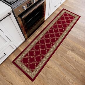 Ottomanson Hallway Runner Rug 1'10" x 7' Non Slip Trellis Area Rugs Easy to Clean Laundry Rug Runner Durable & Pet Friendly Floor Carpet Runners for Hallways Entryway Living Room Kitchen Bathroom, Red