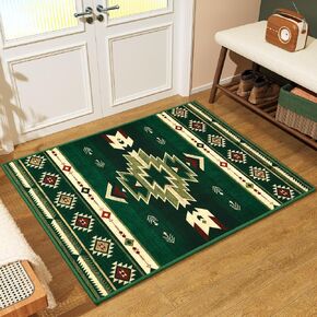Hallway Runner Rug 2 x 4, Non-Slip Runners for Bedroom Kitchen, Accent and Tribal Style Western Area Rug, Low-Pile and Washable, Beige