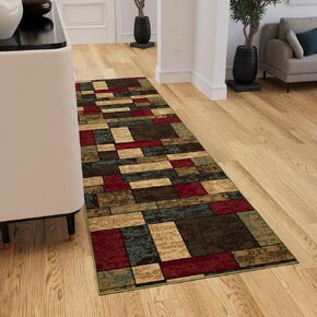 Ottomanson Hallway Runner Rug 2'7" x 9'10" Non Slip Boxes Area Rugs Easy to Clean Laundry Rug Runner Durable & Pet Friendly Floor Carpet Runners for Hallways Entryway Living Room Kitchen, Multicolor