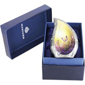 Cremation Urn for Ashes for Women & Men, Teardrop Urns for Human Ashes Adult Female & Male, Funeral Urns With Butterflies, Tear Drop Decorative, Lavender & Flower, Purple Butterfly Urn - Large