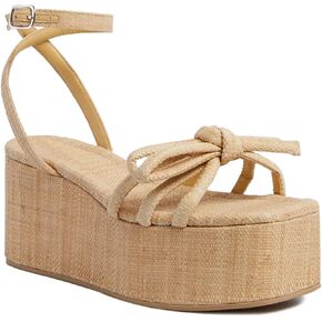 منصة Raffia الصندل للنساء Espadrille أسافين مريحة Summer Slingback Slingals القوس الكاحل Strapp