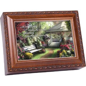 Cottage Garden Gazebo Some People Make World Special Woodgrain Rope Trim Jewelry Music Box Plays Wonderful World