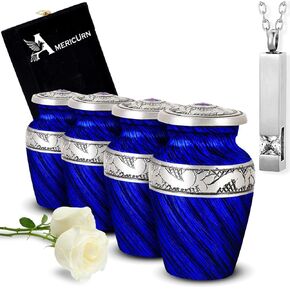 Set of 6 Funeral & Cremation Urn for Ashes Adult Male & Female with Large American Flag Decorative Urn for Human Ashes Adult Man 4 Small Keepsakes & 1 NecklaceUrn - Handcrafted in India