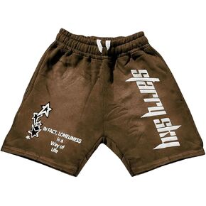 GORGLITTER Men's Star Graphic Y2K Shorts Letter Drawstring Elastic Waist Summer Workout Track Shorts