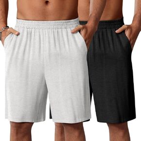 Neer 2 Pack Men's Linen Bermuda Shorts Casual Elastic Waist Loose Fit Summer Basic Knee Length Beach Short with Pockets