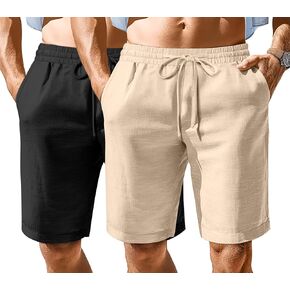Ficerd 2 حزمة شورتات قطنية للرجال ، سراويل شاطئية مرنة مع جيوب الرباط الصيفية شورت إجازة الصالة الرياضية in Kuwait