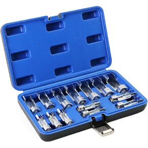 14-Piece Diesel Fuel Line Socket Wrench Set (3/8" & 1/2" Drive) | Metric 8-22mm Flare Nut Sockets | 5-Point Anti-Slip Design for ABS, Injectors & Sensors