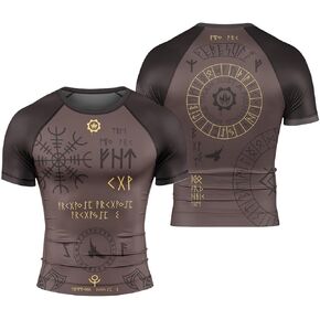 Viking Norse Rune Men's Rash Guard Shirts Short Sleeve, Baselayer Compression Shirt for Jiu Jitsu MMA