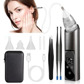 Ear Vacuum Wax Removal Tool with with Carrying Case, 6 Levels Electric Strong Suction Ear Wax Remover, USB Charge Ear Wax Vacuum Cleaner, Ear Wax Suction Remover Device for Adults and Kids (Black)