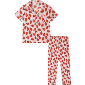 Boys Girls Pajamas 2 Piece Kids Toddler Pjs Set Button Down Sleepwear Viscose from Bamboo Clothes Sets 4-10Y