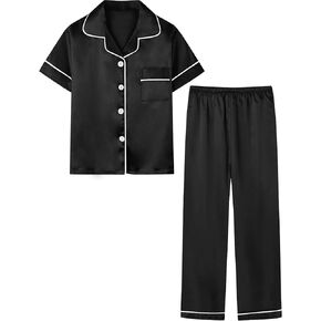 umeyda boys satin pajamas set button down sleepwear loungewear pjs shorts stops + pants