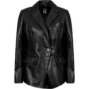 أزرار مزدوجة الصدر يتوهم Lambskin الجلود النساء - معطف غير رسمي الأكمام الطويلة سترة جلدية على طراز