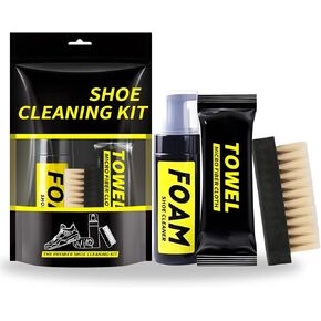 Shoe Cleaning Kit – All-in-One Foam Shoe Cleaning Set with Brush & Microfiber Towel – No-Water Sneaker Cleaner for White Shoes, Leather, Suede, Canvas – Safe, Powerful & Easy to Use 5.3Oz