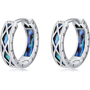 Viking Celtic/Dragon/Triangle Hoop Earrings Sterling Silver Black/Abalone Shell/Opal Punk Huggie Hoop Earrings Viking Jewelry Gift for Men