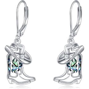 أقراط Boot Cowboy S925 Sterling Silver Western Dangle Drop أقراط أبلون شل هدايا مجوهرات الريف من أجل رعاة البقر رعاة البقر