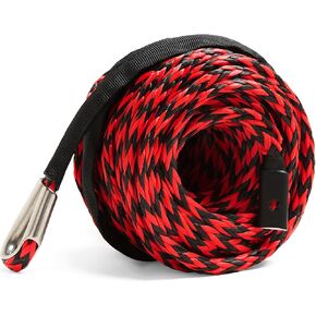 حبل Winch الاصطناعية ، Azooloi Red & Black 1/4 بوصة × 50 قدم Dyneema خط وينش 10000 رطل مع غلاف واقية أسود ، سحب كابل Winch Universal من أجل ATV UTV سيارات الدفع الرباعي على الطرق الوعرة 4x4